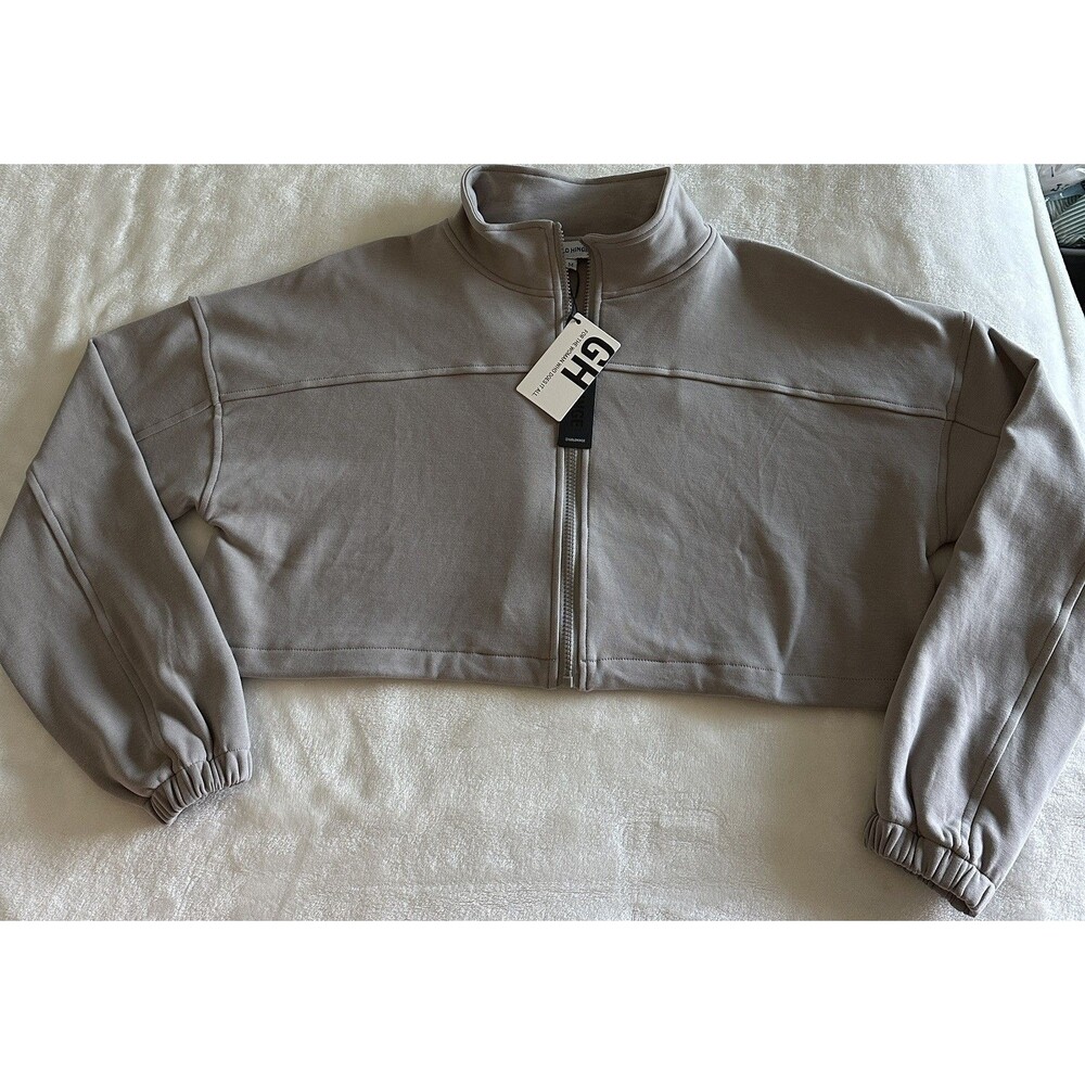 Gold Hinge Misty Cinched Zip-Up Jacket Crop Beige Tan Fleece - M - New With Tags